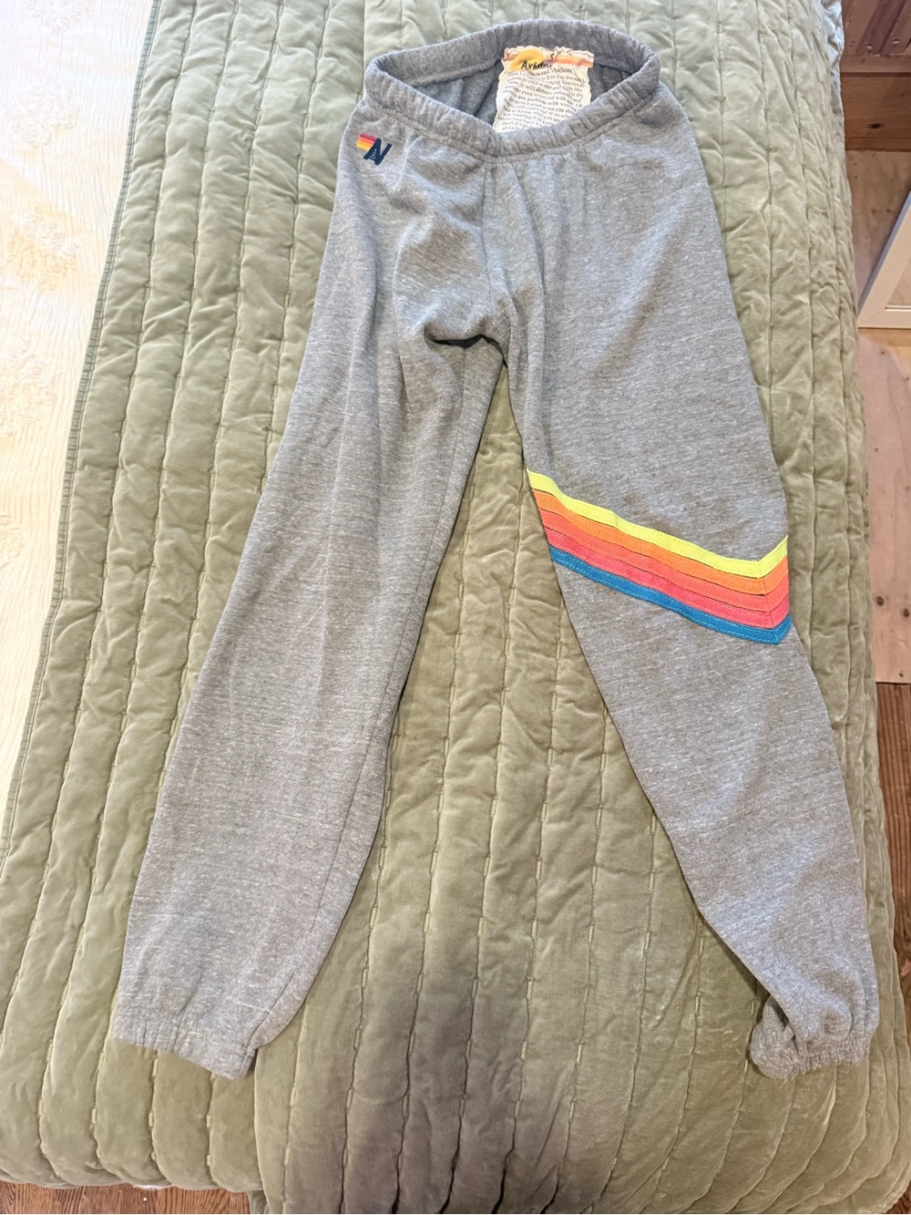 Aviator Nation Gray Sweatpants with Rainbow Chevron